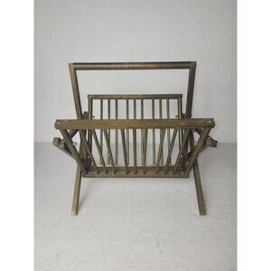 Vintage Solid Brass Folding Magazine Record Rack Holder MCM